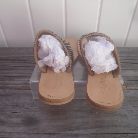 Bahia Made In Italy Slide Leather Sandal Rhinestone 7.5 Women. Great condition! - Picture 2 of 7
